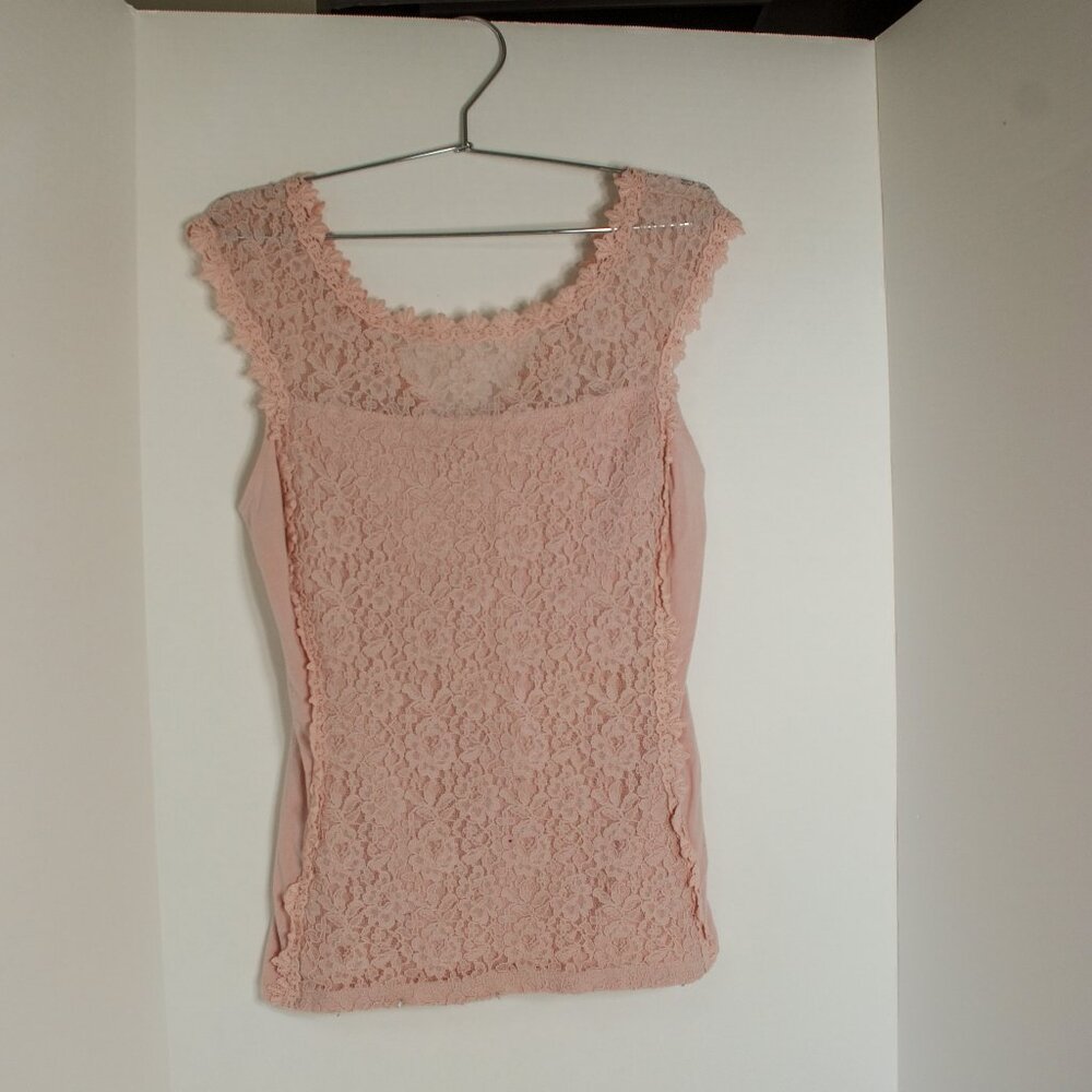 Pink V Back Sleeveless Lace Top by Express